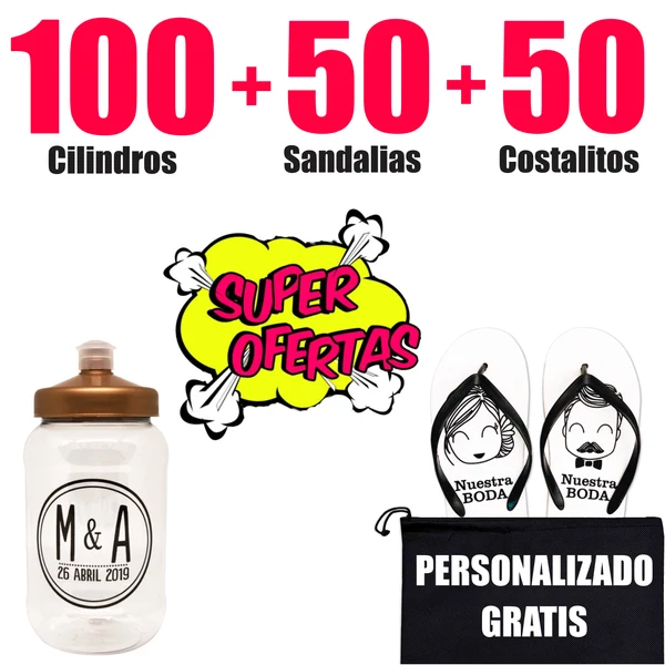 Recuerdos personalizados: abanico, sandalias y cilindros grabados